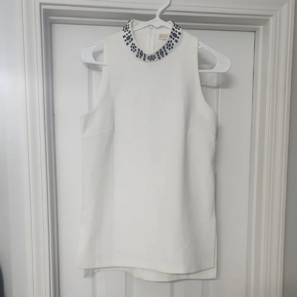 Michael Kors White Tank Top with Embellished Collar